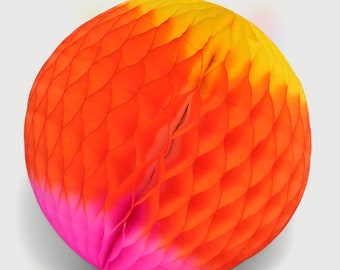 Paper Honeycomb Ball, Tri-Tone Sunset | Tissue Paper Ball, Colourful Honeycomb Ball for Weddings, Parties, Home Decoration - 25 cm