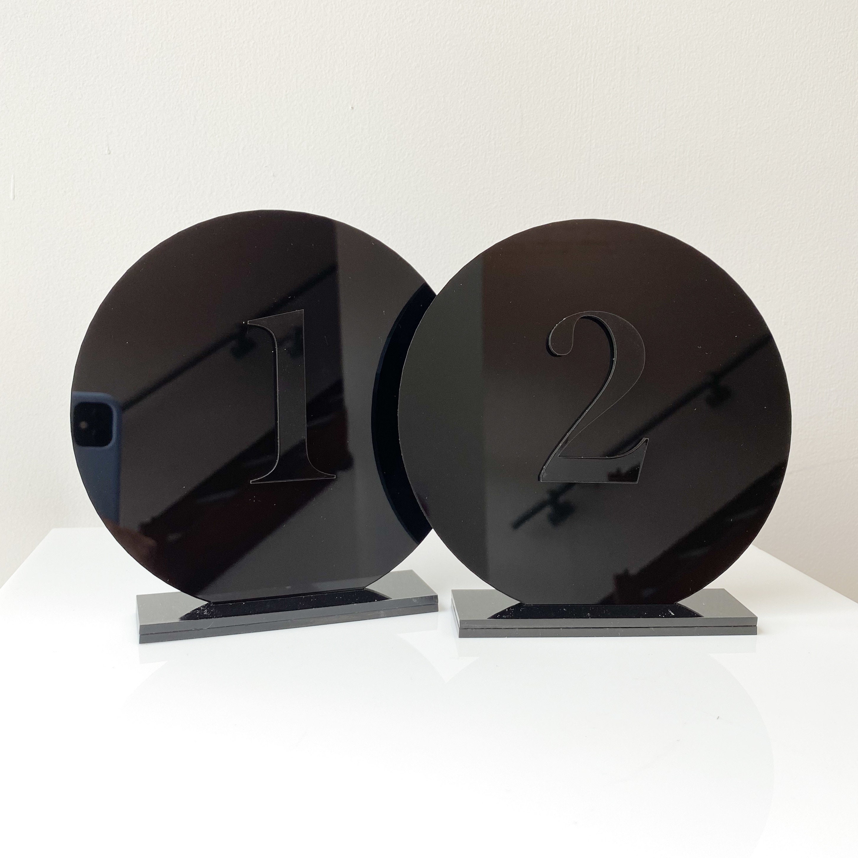 Buy Black Acrylic on Acrylic Wedding Table Numbers Round With Base