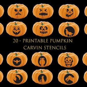20 printable halloween pumpkin carving stencils Jack o lantern Pumpkin face svg Carving Templates