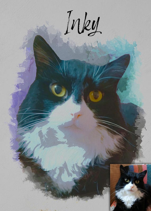 Custom Watercolor Cat Portrait from Your Photo - Pet Memorial Gift,  Digital Download