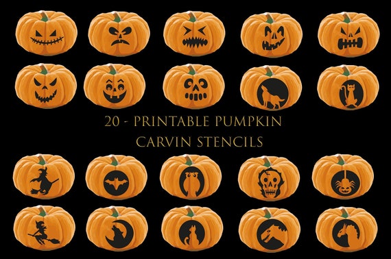 20 Printable Halloween Pumpkin Carving Stencils Jack O Lantern - Etsy