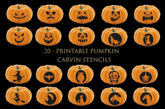 20 printable halloween pumpkin carving stencils Jack o lantern Pumpkin face svg Carving Templates