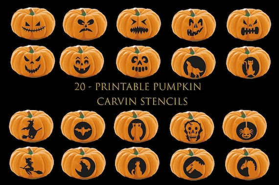 20 Printable Halloween Pumpkin Carving Stencils Jack O Lantern - Etsy