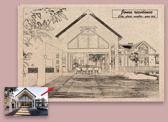 Custom drawing of a house from a photo. Wedding venue sketch. Housewarming gift. Digital download