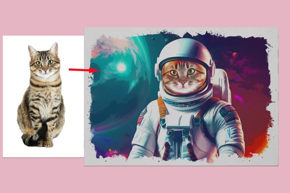 Custom Watercolor Cat Portrait in Cosmonaut Suit – Hand-Painted from Photo – Space Cat Astronaut Pet Art Gift -Digital Download Artwork
