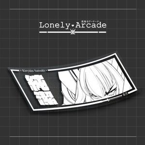 May include: Black and white sticker featuring a close-up of a character's face with the text "Lonely Arcade" and "Kiryuin Satsuki" in white lettering.