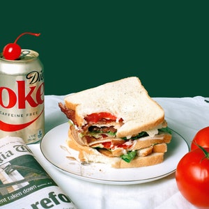 Still Life Print With Sandwich, Newspaper, and Soda. Fine Art Photography, Interior Design, Contemporary Home Decor