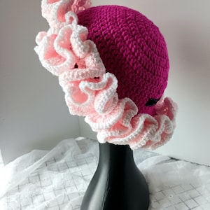 Crochet Ruffle Hat: Hand-Crocheted Acrylic Yarn Beanie