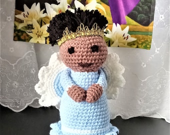My Smallest BLACK ANGEL Keepsake Dolls/Hand Crocheted/White or Contrast Wings/Ready to ship