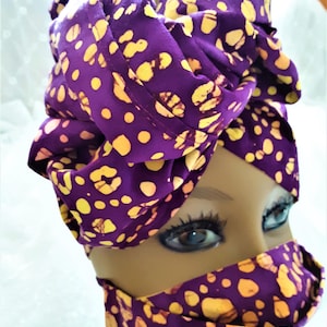 Handmade 100% Cotton Headwrap, Double-Layer Face Mask & Earring Set