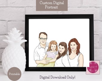 Custom Family Portrait Illustration - Personalized Family Portrait Illustration, Illustrated Family Portrait in digital file