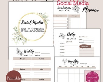 Floral Social Media Planner, Influencer tools, Facebook instagram Pinterest Twitter Youtube Tracker, follower Tracker