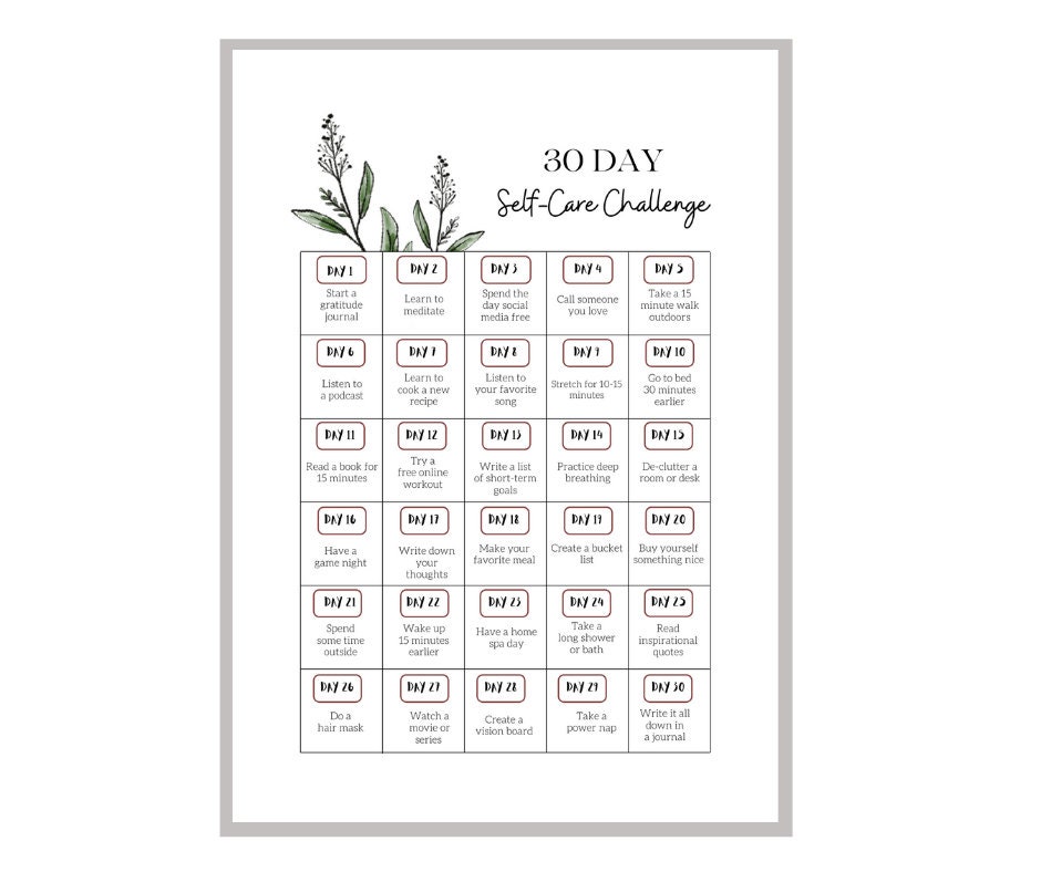 Self Care Challenge, 30 Day Self Love Challenge, Daily Self Care, Self ...