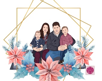 Custom Family Portrait Illustration - Personalized Family Portrait Illustration, Illustrated Family Portrait in digital file