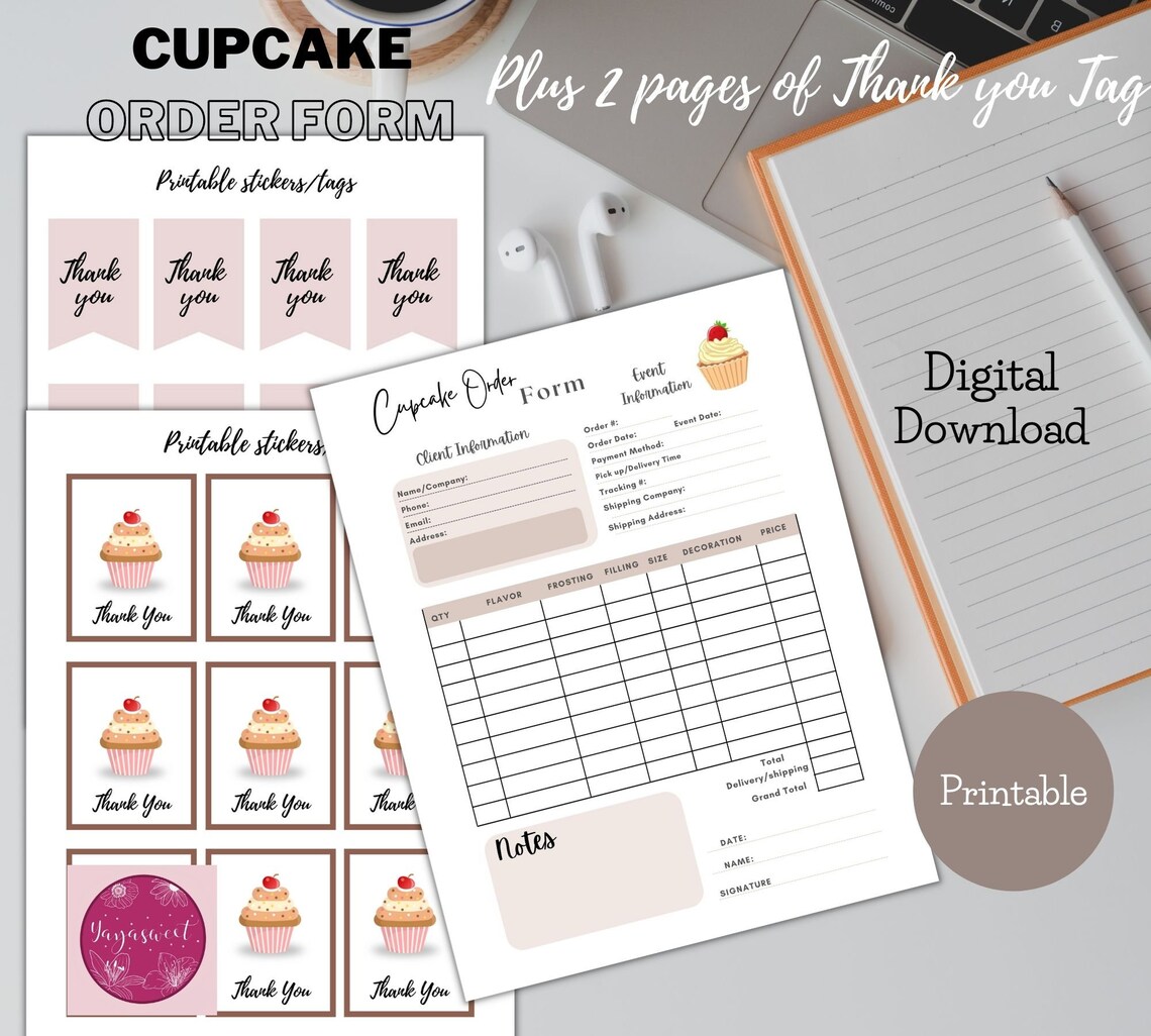 Cupcake Order Form , Printable Bakery Order Form, Instant Digital Download, Small Business Forms