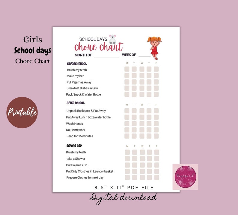 Daily Checklist Chore Chart for Kids Responsibility Chart My Daily ...