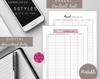 Parent Contact List, Parent ConParent Contact list, Student contact Sheets, Student info, Teacher Organization , Printable, Teacher Tool
