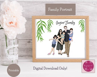 Custom Family Portrait Illustration - Personalized Family Portrait Illustration, Illustrated Family Portrait in digital file