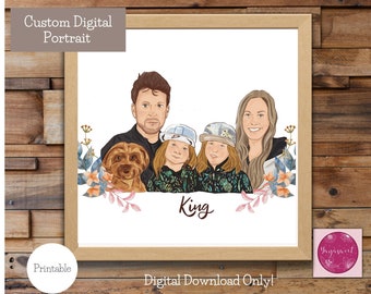 Custom Family Portrait Illustration - Personalized Family Portrait Illustration, Illustrated Family Portrait in digital file