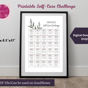 Self Care Challenge, 30 Day Self Love Challenge, Daily Self Care, Self Care routine, Digital Download, Mental Health, wall decor