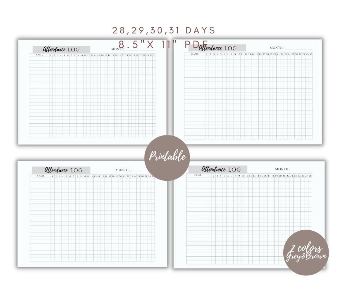 Attendance Sheet by Month - 28, 29, 30, 31 Day Sheets, Attendance Log ...