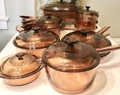VISION Amber Corning Ware Pyrex LOT of Casseroles Double Boilers Pots Pans Skillets MULTIPLE Available and Free Shipping