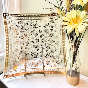 Vintage Georges Briard Large SIGNED Gold Persian Garden Glass Serving Platter/Tray / Mid-Century New Vintage Georges Briard Serving Tray