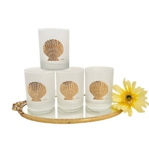 Vintage Culver Signed Lowball Glasses / Culver Frosted 22K Gold SET of 4 Seashell Lowball/Old Fashioned/Rocks/Whiskey Glasses