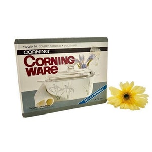 New Vintage Corning Ware &quot;Shadow Iris&quot; 1.5 Quart Casserole with Lid / 1980&#39;s Corning &quot;Shadow Iris&quot; A-1.5-333 Casserole Dish in Unopened Box