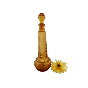 Vintage Rossini Empoli Topaz Gold Genie Bottle Glass Decanter 14” Tall / Mid-Century Rossini Empoli Bottle