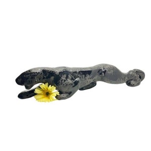 Vintage Italia Collection Textured Water Glazed Black Panther Figurine/Statue / Large Mid-Century Black Panther Statue