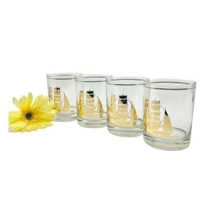 Vintage Culver Ship Glasses / Mid-Century Culver LTD 22K Gold Clipper Rocks Glasses