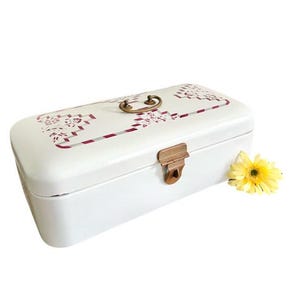 Antique Metal Bread Box / 1920s Bing Werke Porcelain Enameled Bauhaus Era Large Breadbox