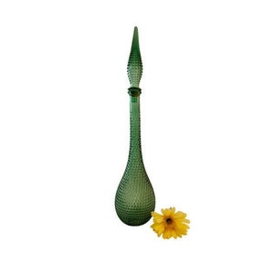 Vintage Green Italian Empoli/Genie Bottle / 22” Tall Italian Green Diamond Point Empoli with Original Sticker / 1960s Collectible Empoli