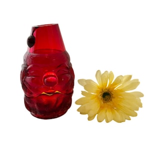 Vintage Fenton Glass Red Amberina Santa Fairy Lamp / 2 Piece Red Fenton Santa Fairy Lamp