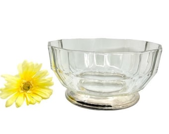 Vintage Crystal Glass Bowl with Silver Plated Base / 1950's Glass Serving Bowl