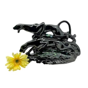 Vintage Mid-Century Modern Art Double Black Panther Ceramic Statue