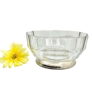 Vintage Crystal Glass Bowl with Silver Plated Base / 1950&#39;s Glass Serving Bowl