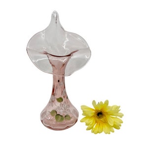 Vintage Fenton Pink Vase Signed by Artist &quot;S Bryan&quot; / Fenton Hand Painted Jack in the Pulpit Pink Vase