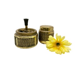 Vintage Germany Made Metal Brass Roulette Ashtray & Holder