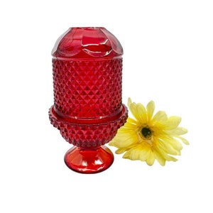 Vintage Fairy Lamp by Viking Glass / Red Diamond Point Viking Glass 2 Piece Fairy Lamp / Mid-Century Viking Glass Co. Fairy Lamp