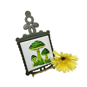 Vintage Mushroom Ceramic and Iron Trivet / 1970’s Mushroom Trivet/ Mid-Century Kitschy Kitchen Mushroom Trivet by Cathay Tile