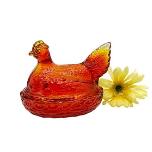 RARE Vintage L.E. Smith Amberina Glass &quot;Hen on Nest&quot; Amberina Glass Candy/Butter/Trinket Bowl / 1960&#39;s Amberina Hen on Nest Bowl