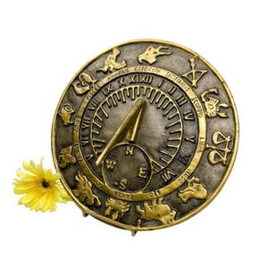 Vintage Collectible Zodiac Brass Sundial / Mid-Century Zodiac Sundial