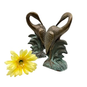 Vintage Deco Brass Bird Bookends / 1950&#39;s Collectible Brass Bird Bookends