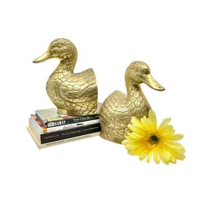Vintage Solid Brass Large Duck Bookends / Mid-Century Solid Brass Duck Bookends