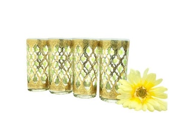 Rare Culver SIGNED Valencia SET of 4 Highball/Cocktail/Water Glasses Excellent Condition / 22K Gold Signed Culver Valencia Glasses/Tumblers