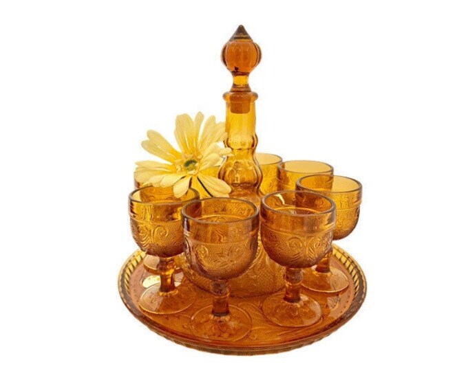 New Vintage Tiara Glass Sandwich Pattern Amber 11 Piece Etsy