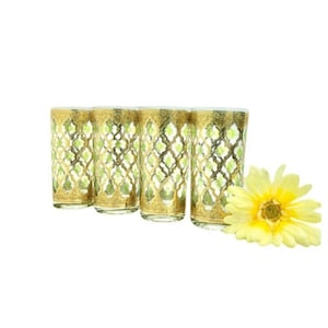 Rare Culver SIGNED Valencia SET of 4 Highball/Cocktail/Water Glasses Excellent Condition / 22K Gold Signed Culver Valencia Glasses/Tumblers