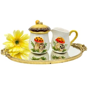 Vintage Merry Mushroom Sugar and Creamer Set / Sears Merry Mushroom Sugar Creamer Set / 1970’s Sears Roebuck and Co. Merry Mushroom